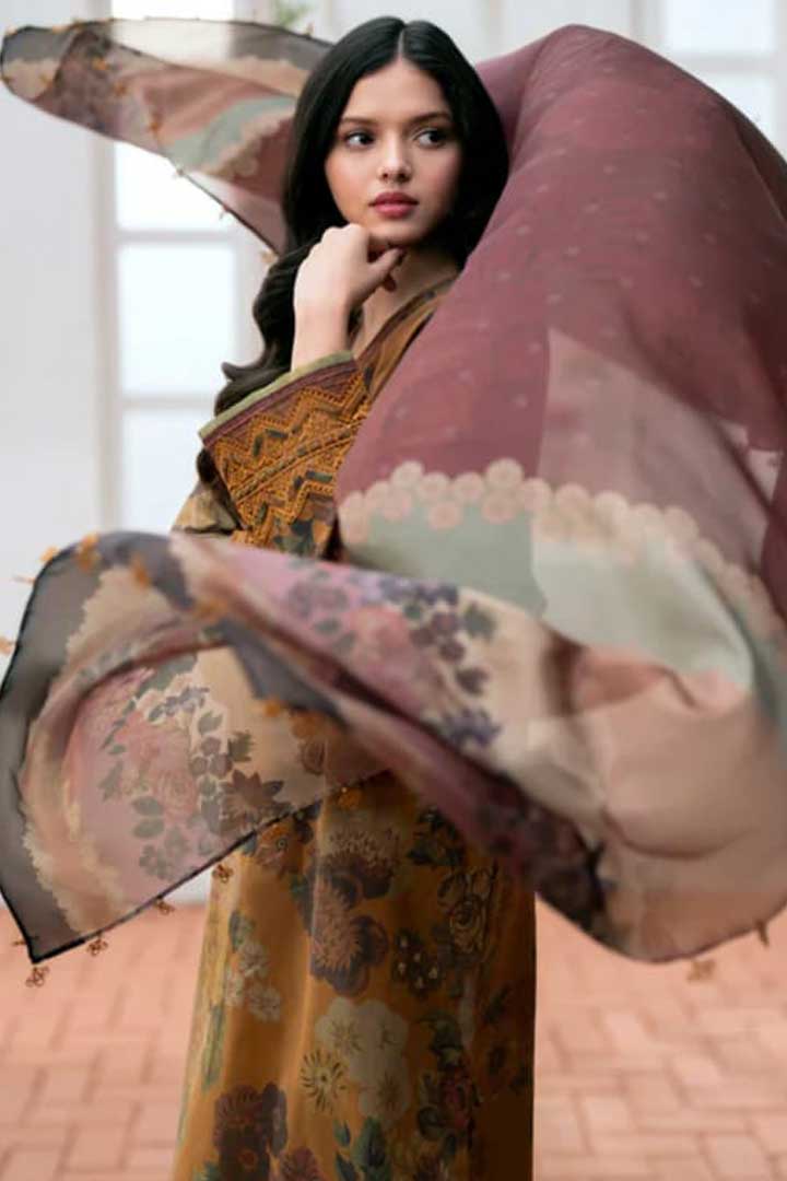 BAROQUE – 3PC KHADDAR UNSTITCHED DIGITAL PRINTED SUIT WITH EMBROIDERED PATCHES