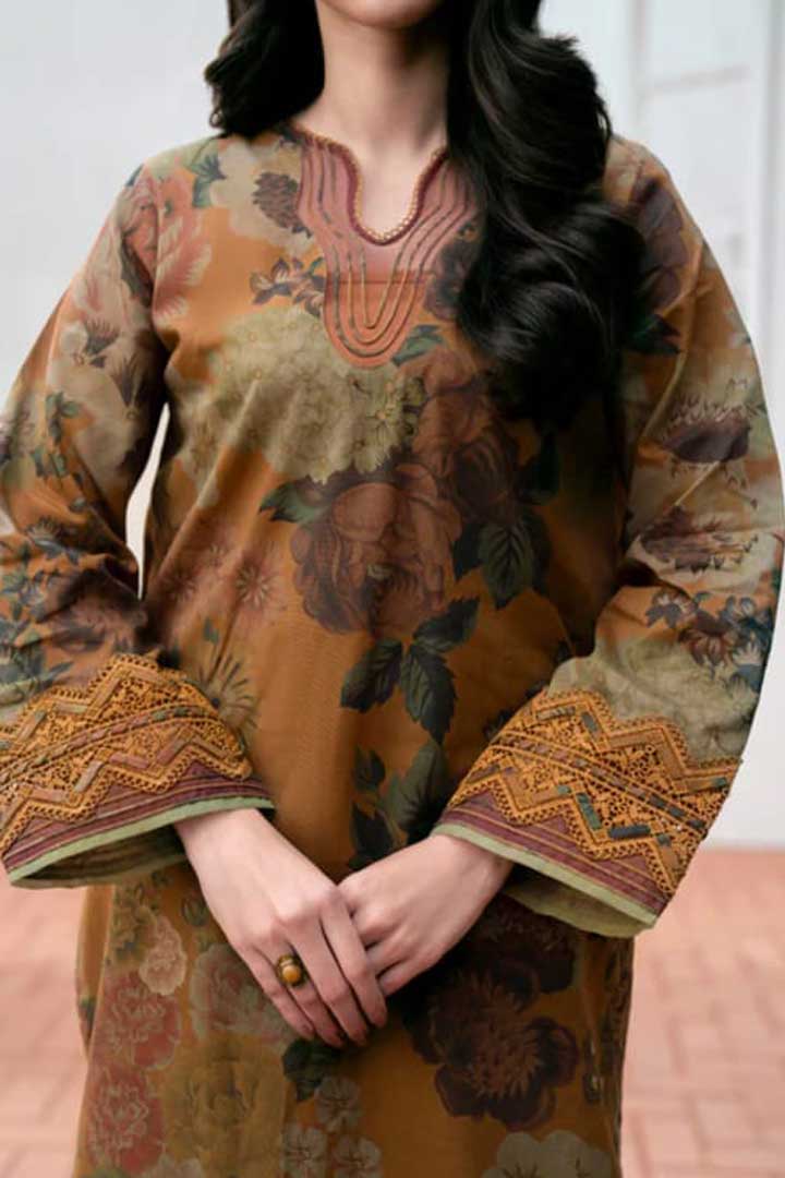 BAROQUE – 3PC KHADDAR UNSTITCHED DIGITAL PRINTED SUIT WITH EMBROIDERED PATCHES