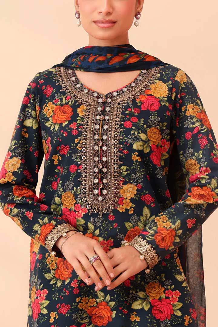 MARIA.B – 3PC KHADDAR UNSTITCHED DIGITAL PRINTED SUIT WITH EMBROIDERED PATCHES