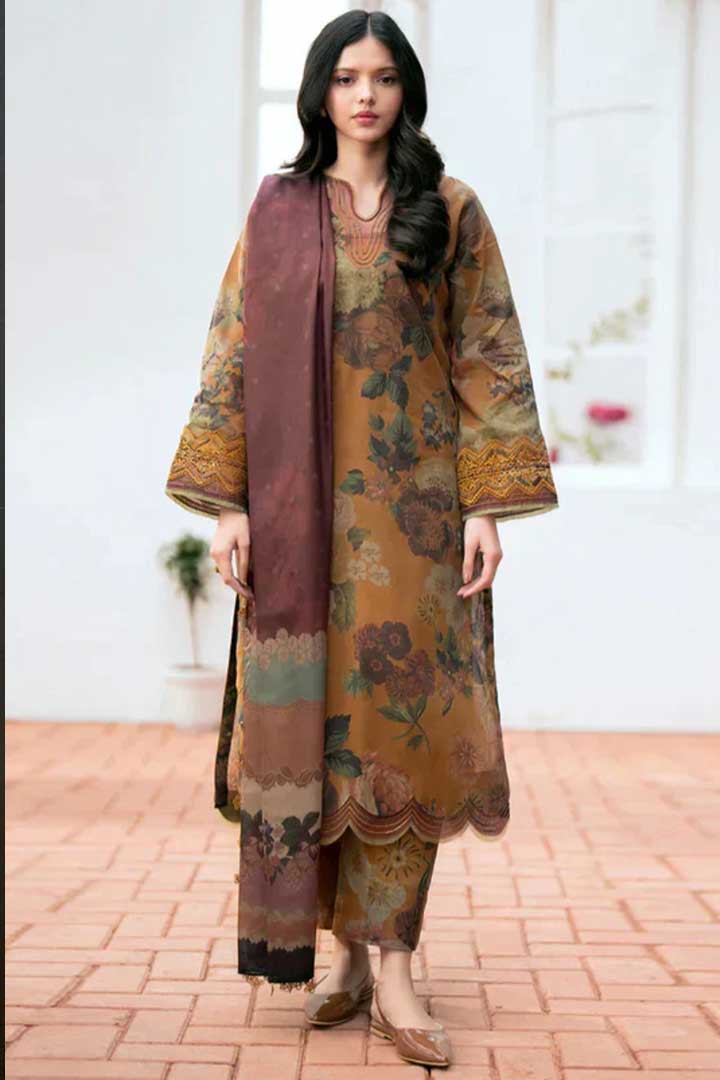 BAROQUE – 3PC KHADDAR UNSTITCHED DIGITAL PRINTED SUIT WITH EMBROIDERED PATCHES