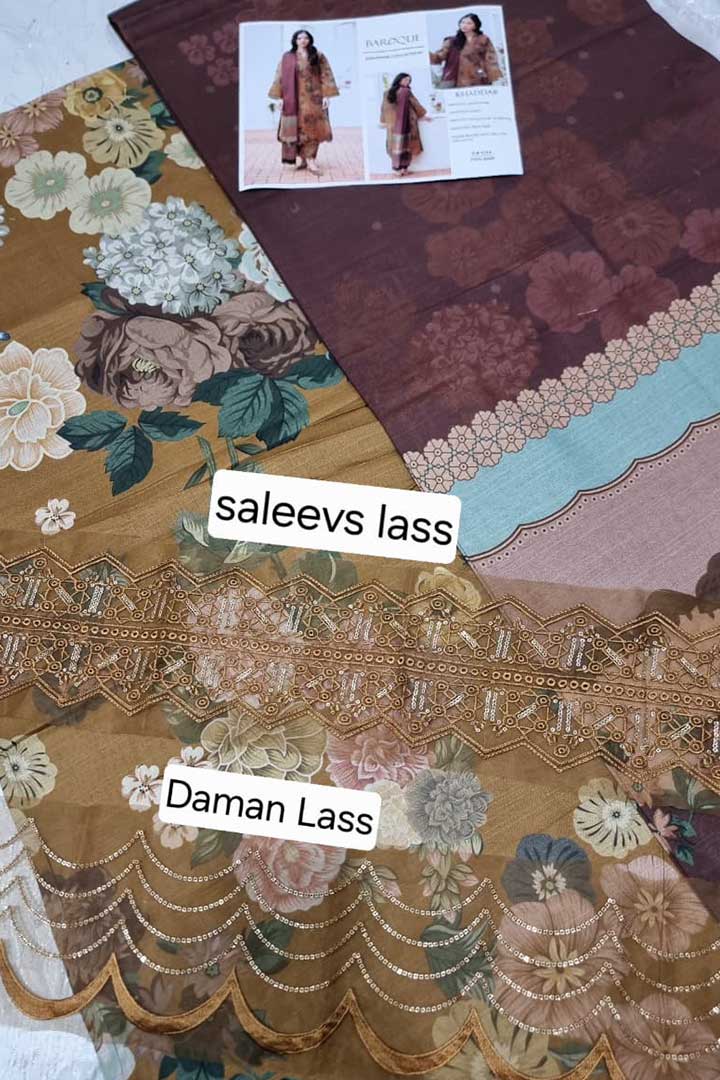 BAROQUE – 3PC KHADDAR UNSTITCHED DIGITAL PRINTED SUIT WITH EMBROIDERED PATCHES