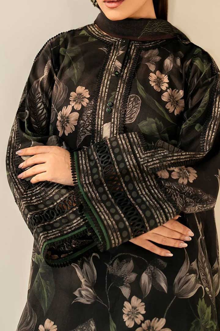 BAROQUE – 3PC KHADDAR UNSTITCHED DIGITAL PRINTED SUIT WITH EMBROIDERED PATCHES