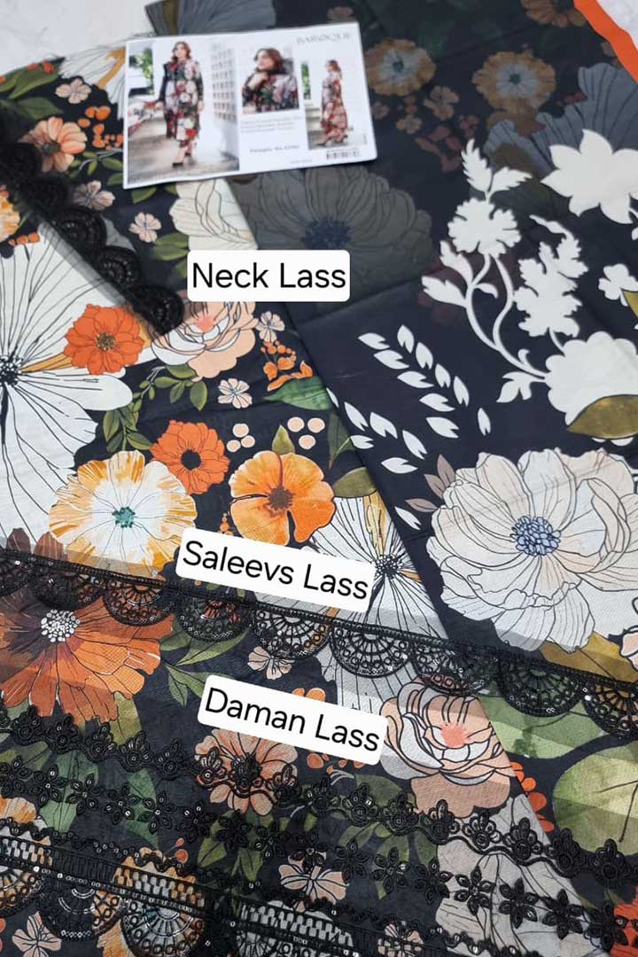 BAROQUE – 3PC KHADDAR UNSTITCHED DIGITAL PRINTED SUIT WITH EMBROIDERED PATCHES