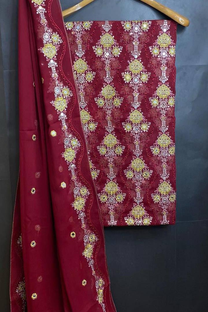 Crinkle Chiffon Chikankari With 9mm 3p