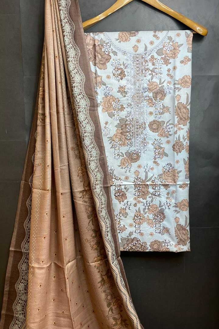 Dhanak Embroidred Printed 3pc