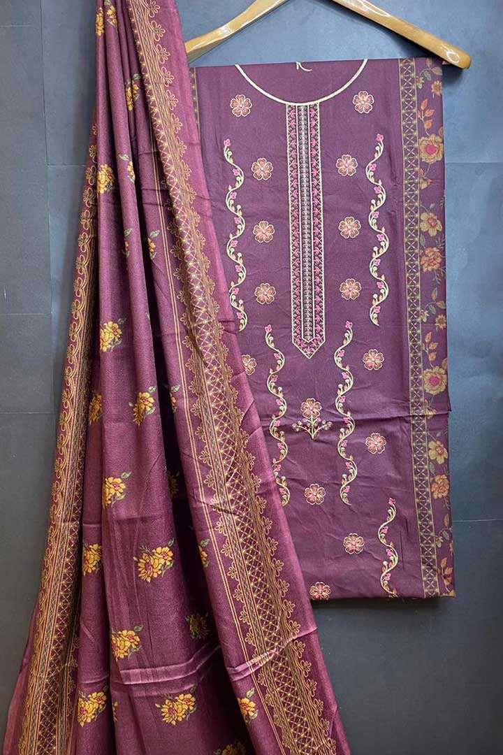 Dhanak Embroidred Printed 3pc
