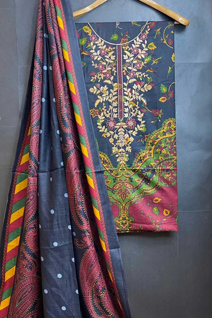 Dhanak Embroidred Printed 3pc