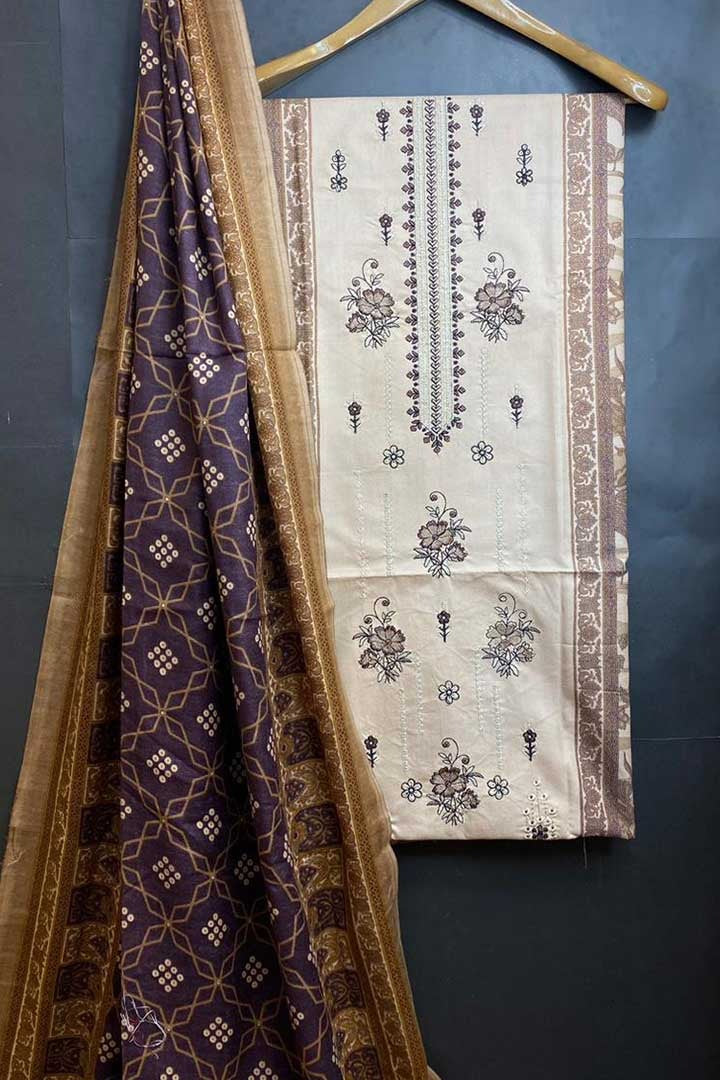 Dhanak Embroidred Printed 3pc