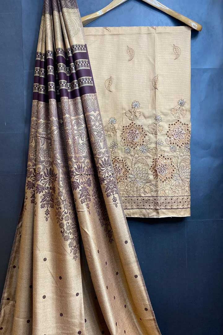 pure Dhanak With Jauquard Shawl 3p