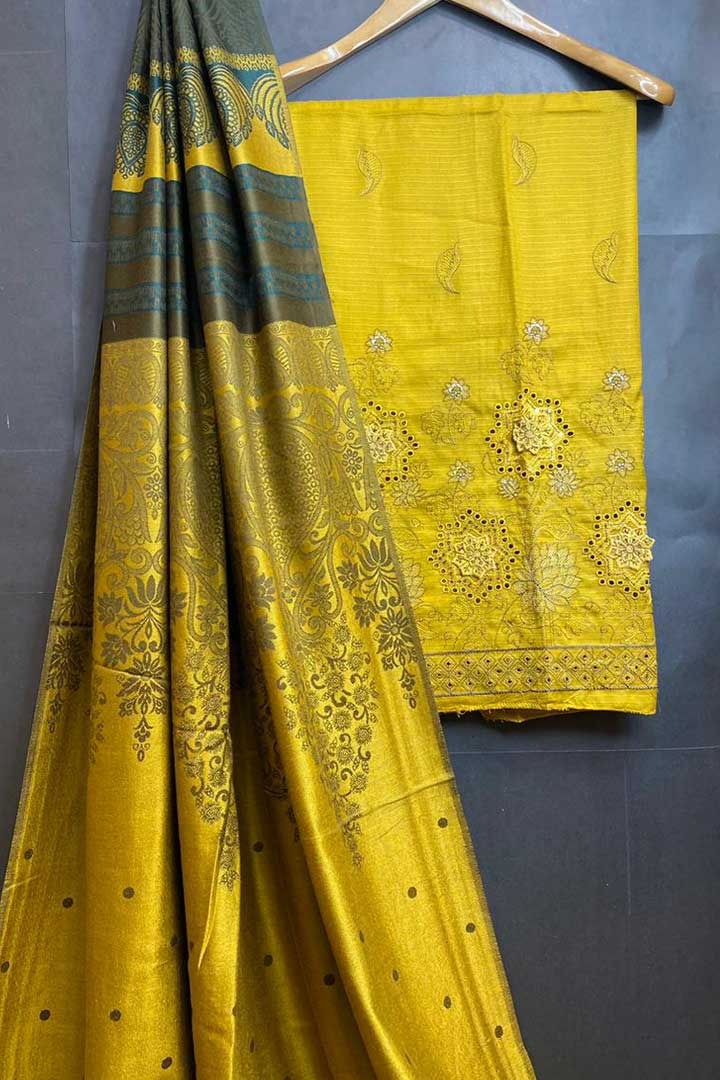 pure Dhanak With Jauquard Shawl 3p