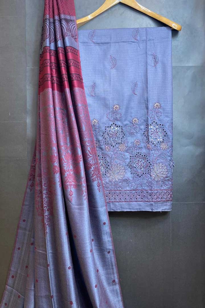 pure Dhanak With Jauquard Shawl 3p