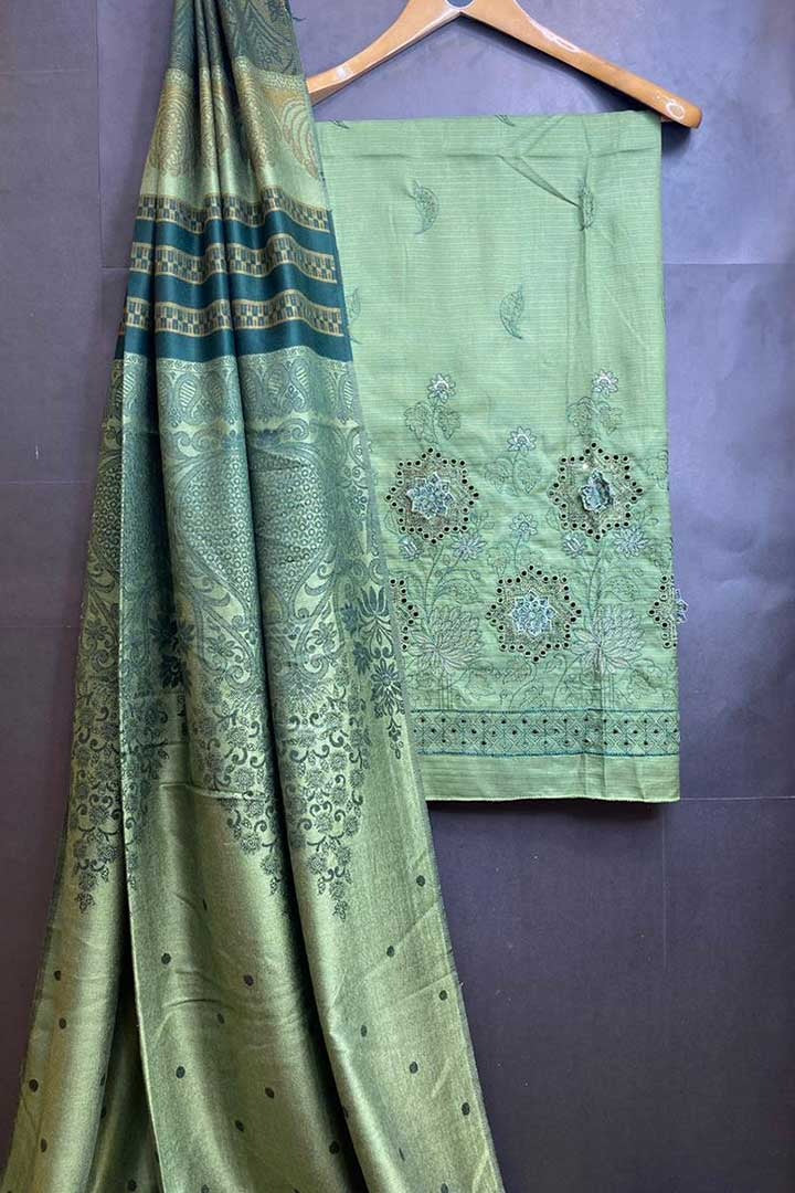 pure Dhanak With Jauquard Shawl 3p