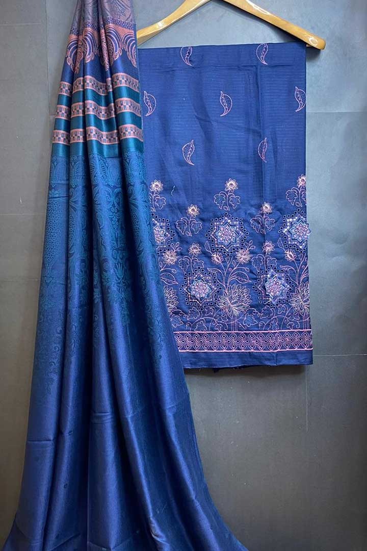 pure Dhanak With Jauquard Shawl 3p