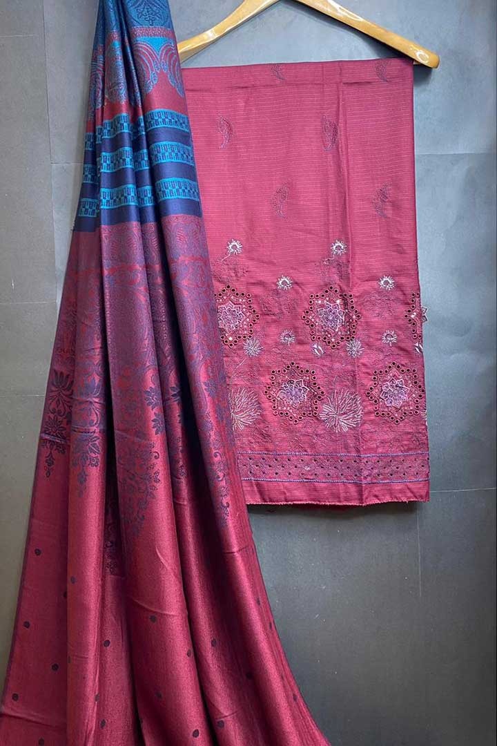 pure Dhanak With Jauquard Shawl 3p