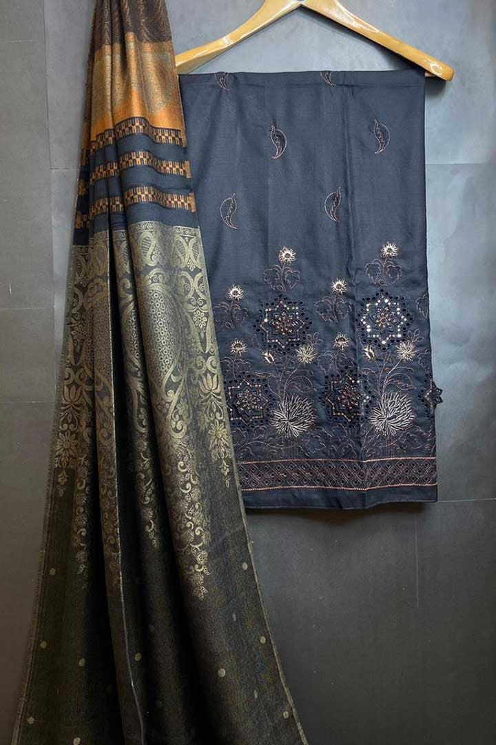 pure Dhanak With Jauquard Shawl 3p