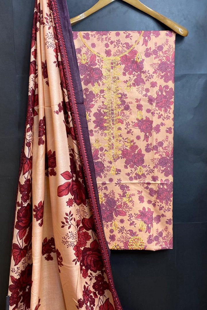 Dhanak Embroidred Printed 3pc