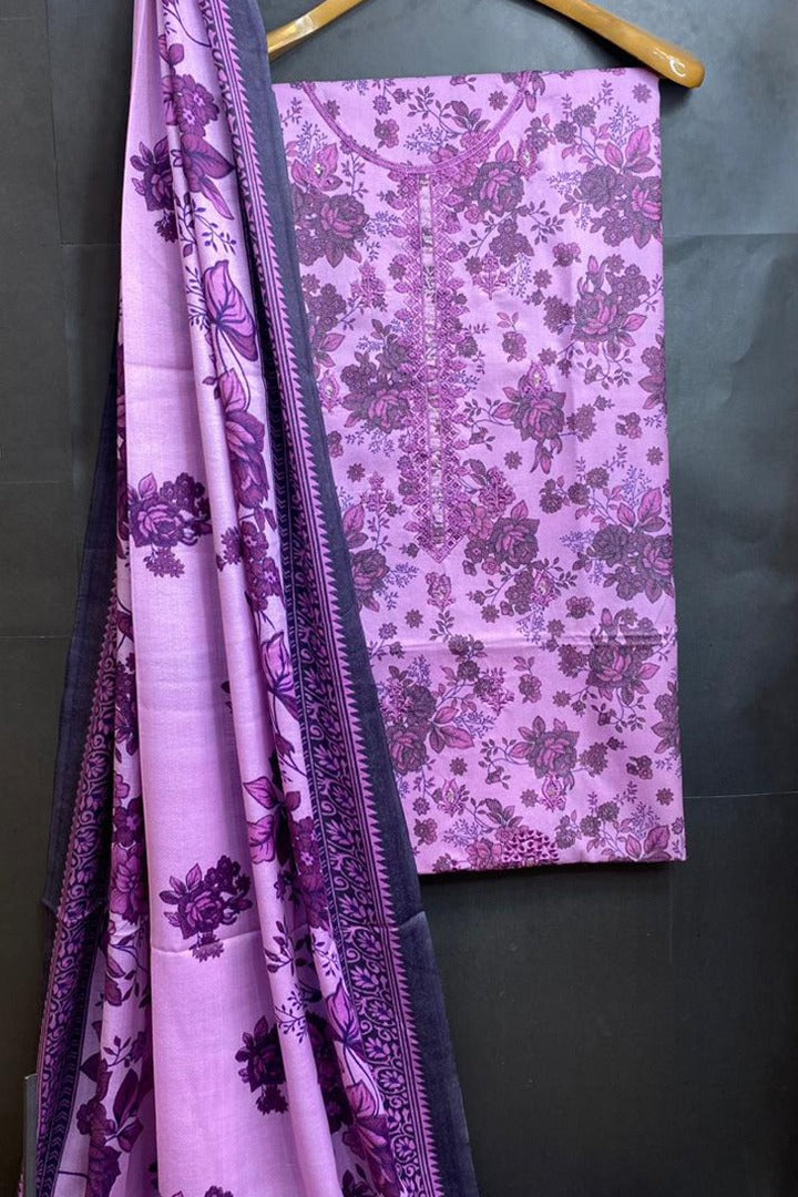 Dhanak Embroidred Printed 3pc