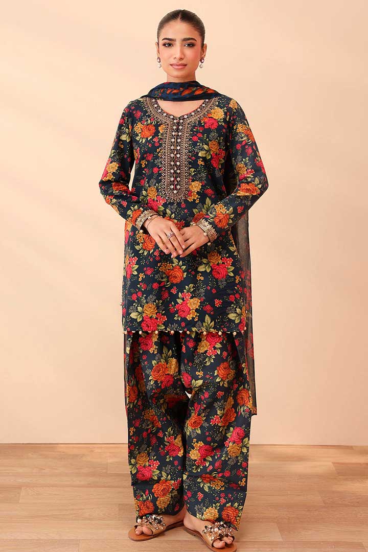 MARIA.B – 3PC KHADDAR UNSTITCHED DIGITAL PRINTED SUIT WITH EMBROIDERED PATCHES