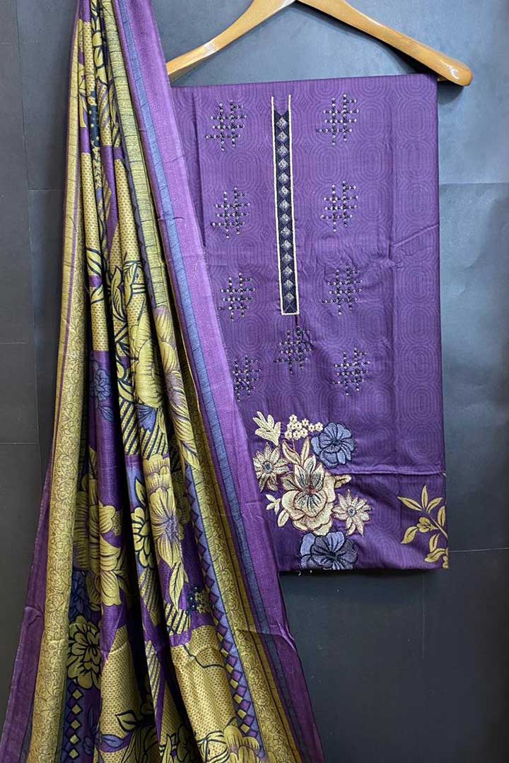 Dhanak Embroidred Printed 3pc