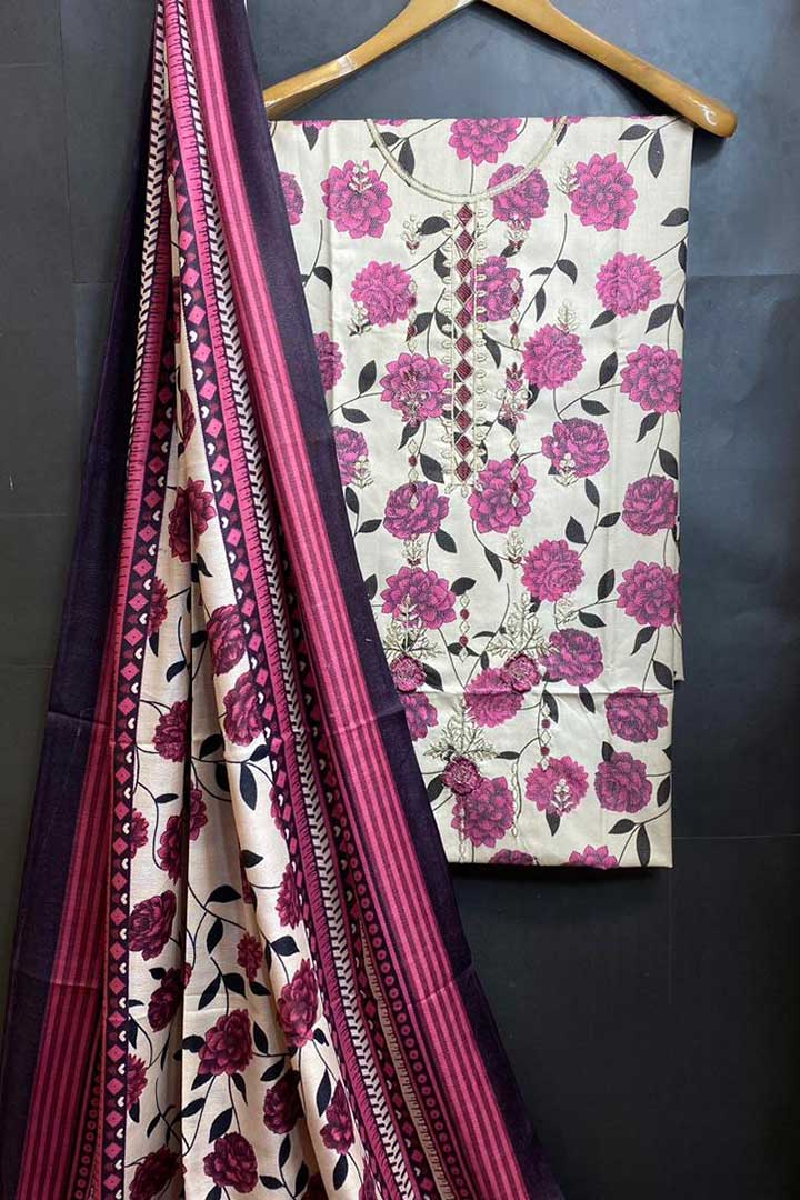 Dhanak Embroidred Printed 3pc