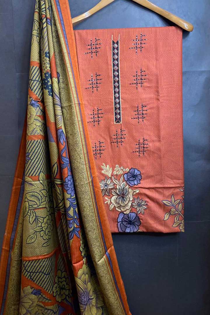 Dhanak Embroidred Printed 3pc