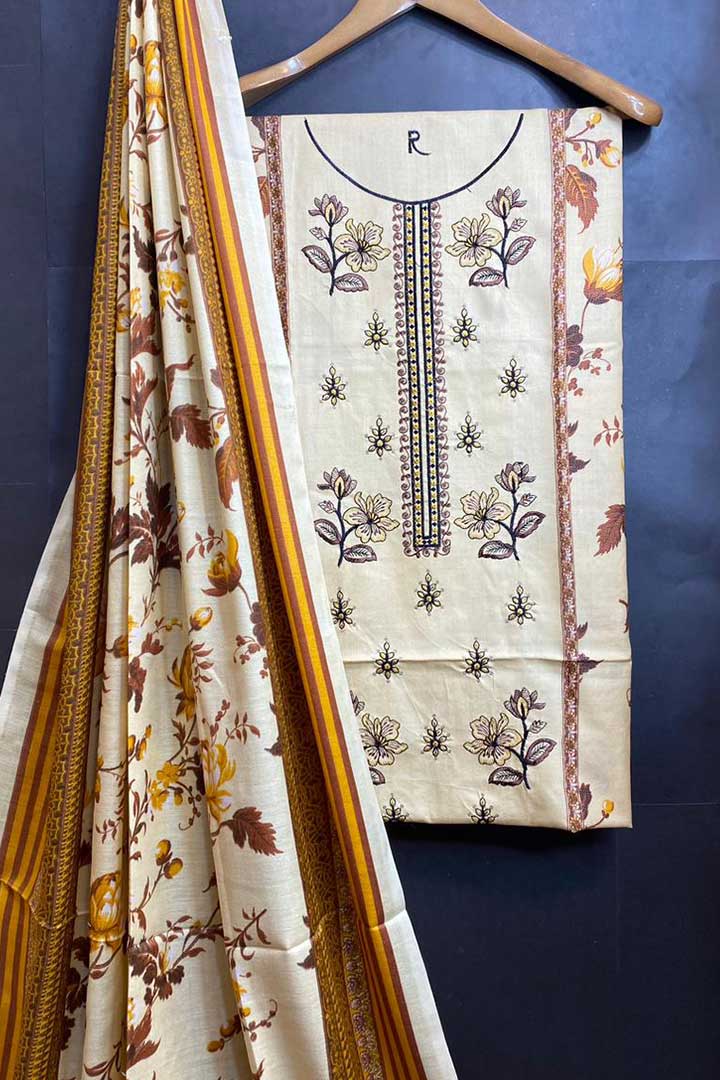 Dhanak Embroidred Printed 3pc
