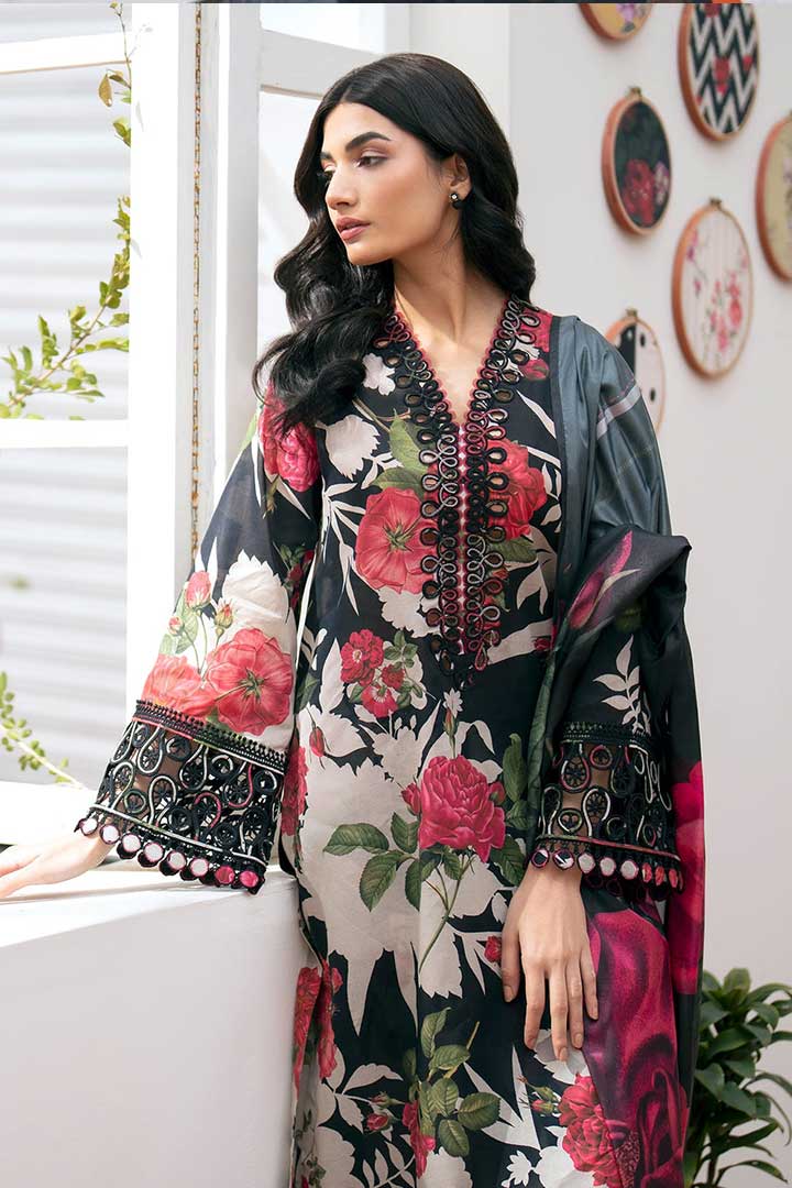 BAROQUE – 3PC KHADDAR UNSTITCHED DIGITAL PRINTED SUIT WITH EMBROIDERED PATCHES