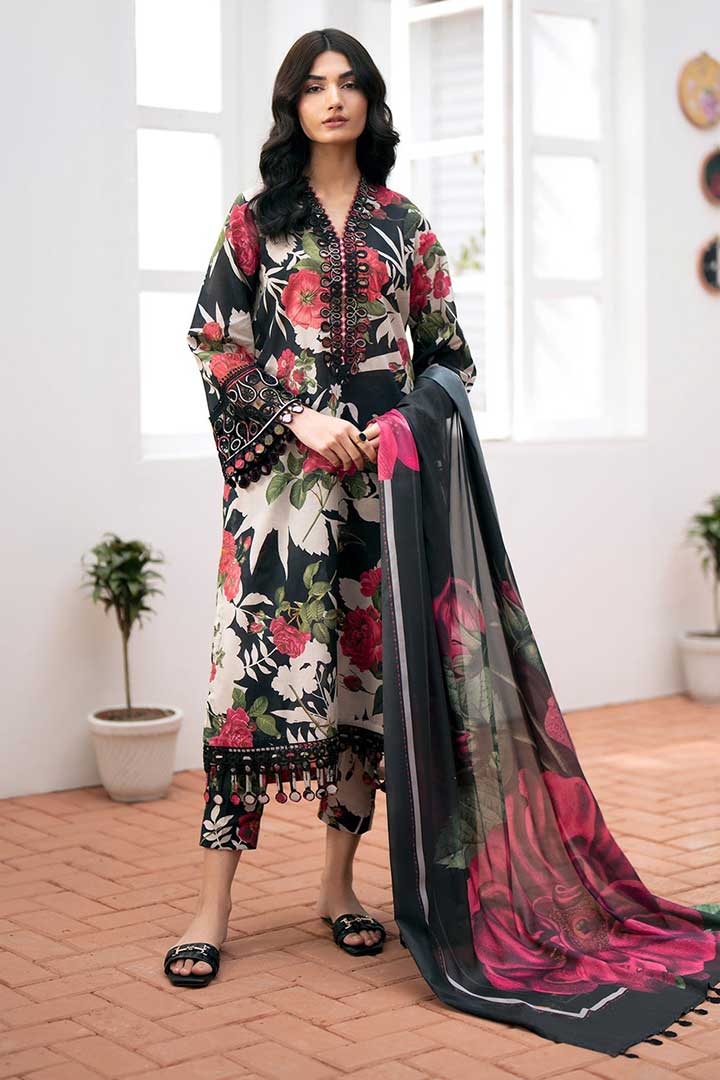 BAROQUE – 3PC KHADDAR UNSTITCHED DIGITAL PRINTED SUIT WITH EMBROIDERED PATCHES