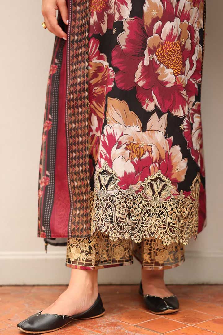 BAROQUE – 3PC KHADDAR UNSTITCHED DIGITAL PRINTED SUIT WITH EMBROIDERED PATCHES
