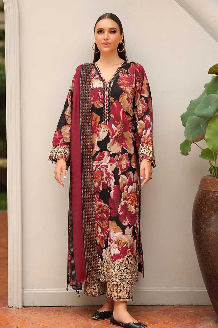 BAROQUE – 3PC KHADDAR UNSTITCHED DIGITAL PRINTED SUIT WITH EMBROIDERED PATCHES